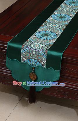 Chinese Traditional Pattern Deep Green Brocade Table Flag Classical Satin Household Ornament Table Cover