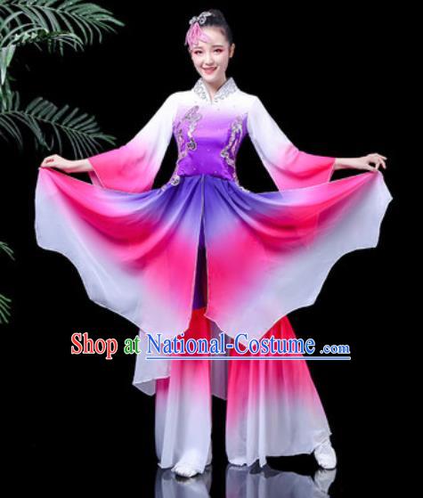 Traditional Chinese Classical Dance Stage Performance Costume Umbrella Dance Purple Dress for Women