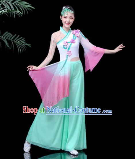 Traditional Chinese Stage Performance Costume Folk Dance Fan Dance Green Clothing for Women