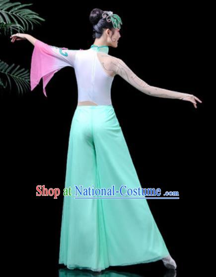 Traditional Chinese Stage Performance Costume Folk Dance Fan Dance Green Clothing for Women