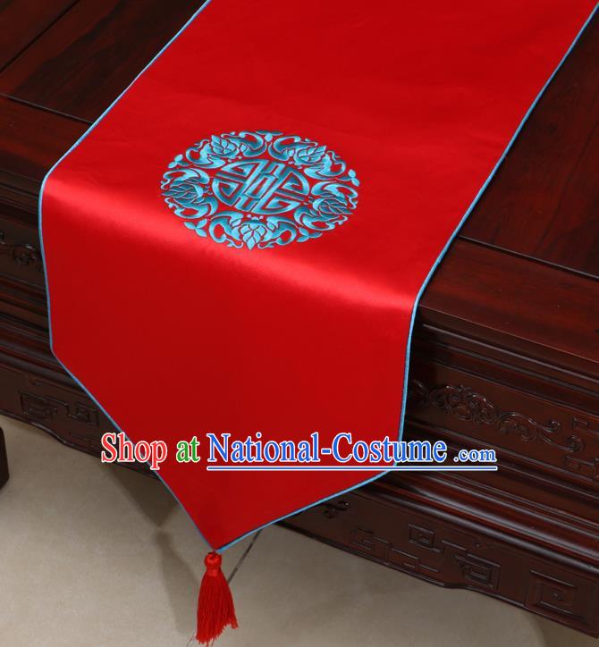 Chinese Classical Embroidered Red Brocade Table Flag Traditional Satin Household Ornament Table Cover