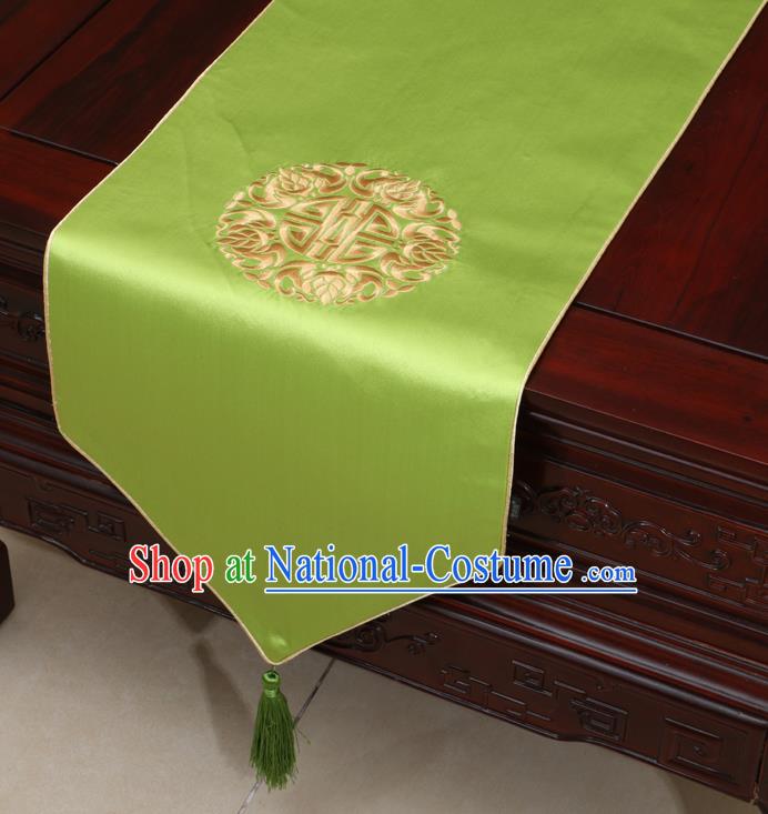 Chinese Classical Embroidered Green Brocade Table Flag Traditional Satin Household Ornament Table Cover