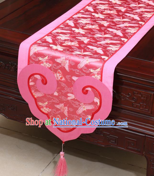 Chinese Classical Kites Pattern Pink Satin Table Flag Traditional Brocade Household Ornament Table Cover