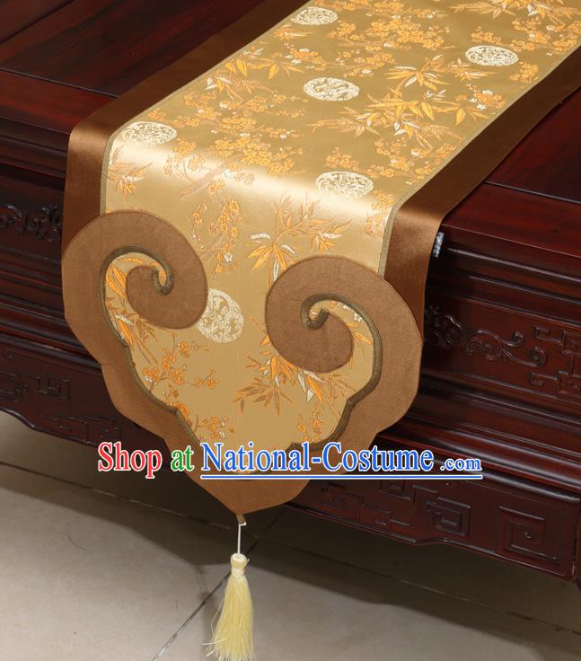 Chinese Classical Plum Blossom Bamboo Pattern Satin Table Flag Traditional Brocade Household Ornament Table Cover