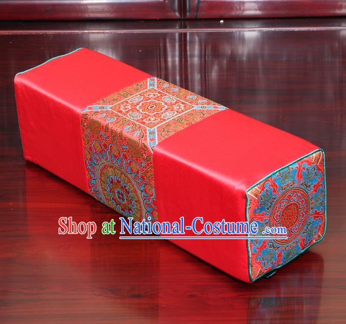 Chinese Traditional Household Accessories Classical Pattern Red Brocade Pillow Armrest Pillow