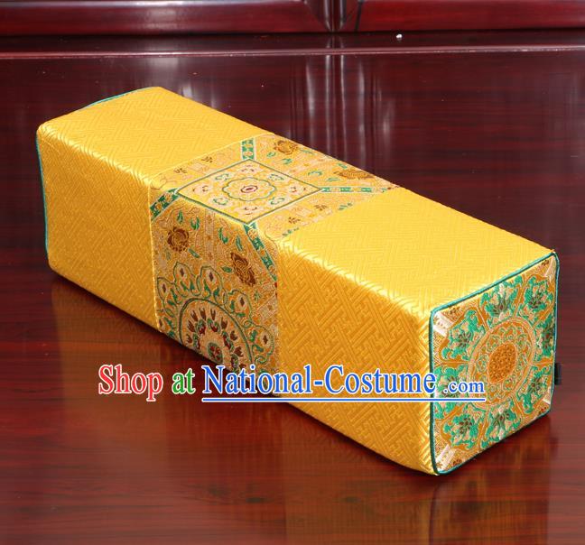 Chinese Traditional Household Accessories Classical Pattern Yellow Brocade Pillow Armrest Pillow