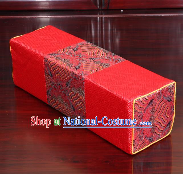 Chinese Traditional Household Accessories Classical Wave Pattern Red Brocade Pillow Armrest Pillow