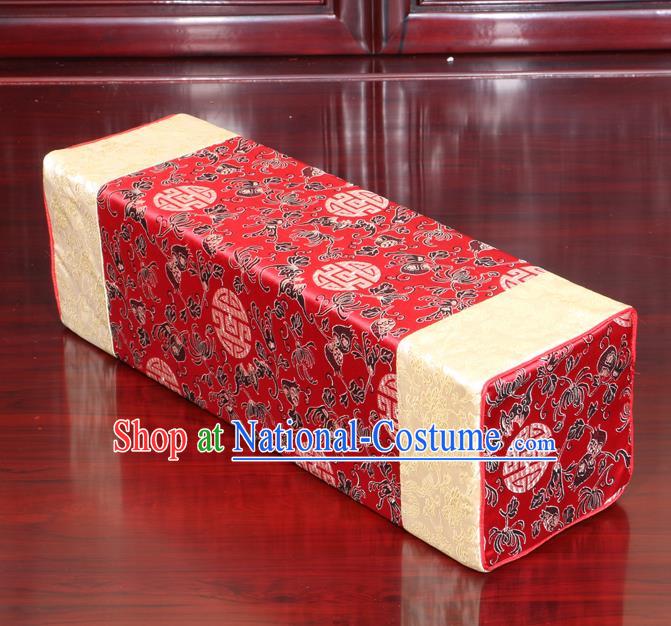 Chinese Traditional Household Accessories Armrest Pillow Classical Chrysanthemum Pattern Red Brocade Pillow