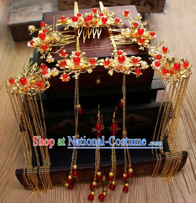 Chinese Ancient Wedding Hair Accessories Traditional Classical Hair Comb Tassel Hairpins for Women