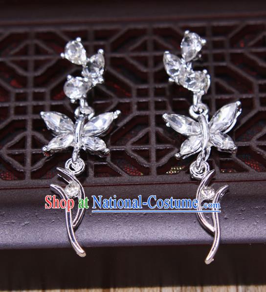 Chinese Ancient Jewelry Accessories Traditional Classical Crystal Butterfly Earrings for Women