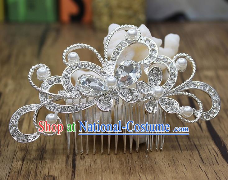 Top Grade Handmade Hair Accessories Princess Classical Crystal Butterfly Hair Comb for Women