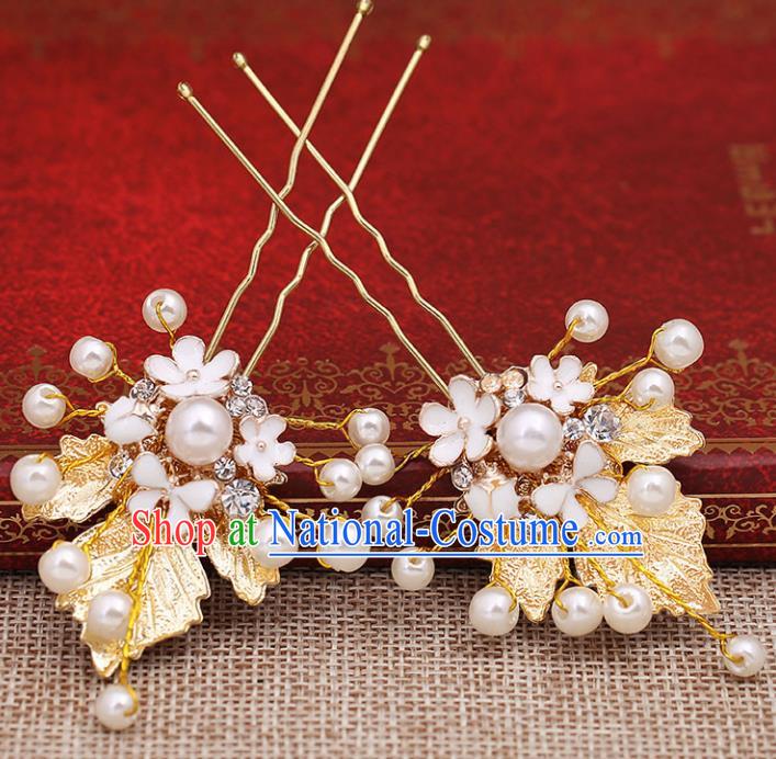 Chinese Ancient Bride Wedding Hair Accessories Traditional Golden Leaf Hairpins for Women