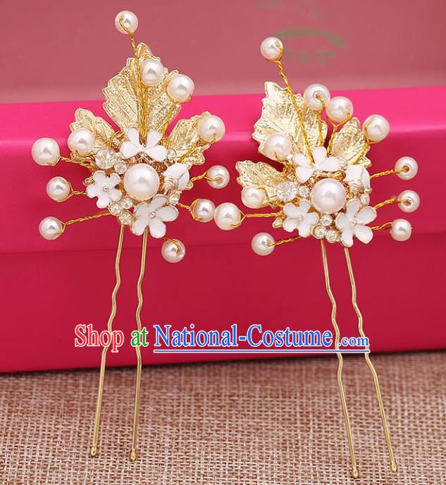 Chinese Ancient Bride Wedding Hair Accessories Traditional Golden Leaf Hairpins for Women