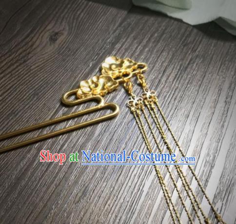 Chinese Ancient Princess Hair Accessories Traditional Golden Cloud Tassel Hairpins for Women