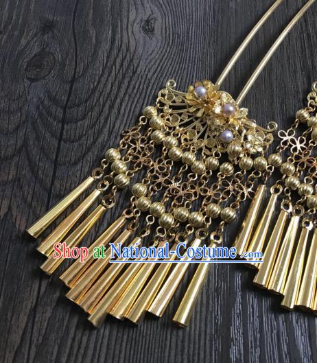 Chinese Ancient Princess Hair Accessories Traditional Golden Tassel Hairpins for Women