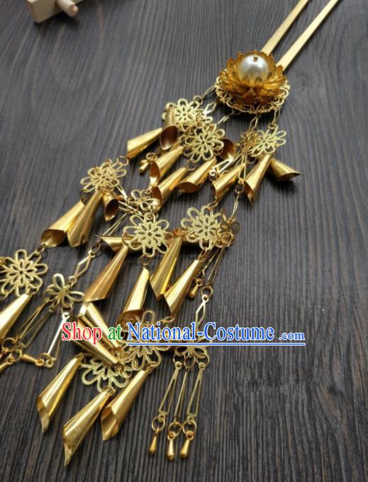 Chinese Ancient Princess Hair Accessories Traditional Golden Tassel Hairpins for Women