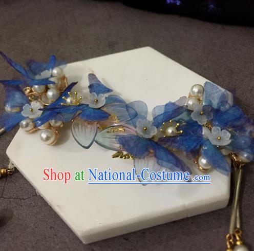 Chinese Ancient Hanfu Hair Accessories Traditional Blue Butterfly Hair Claws Hairpins for Women