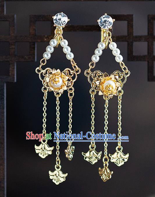 Chinese Ancient Hanfu Jewelry Accessories Traditional Wedding Golden Tassel Earrings for Women