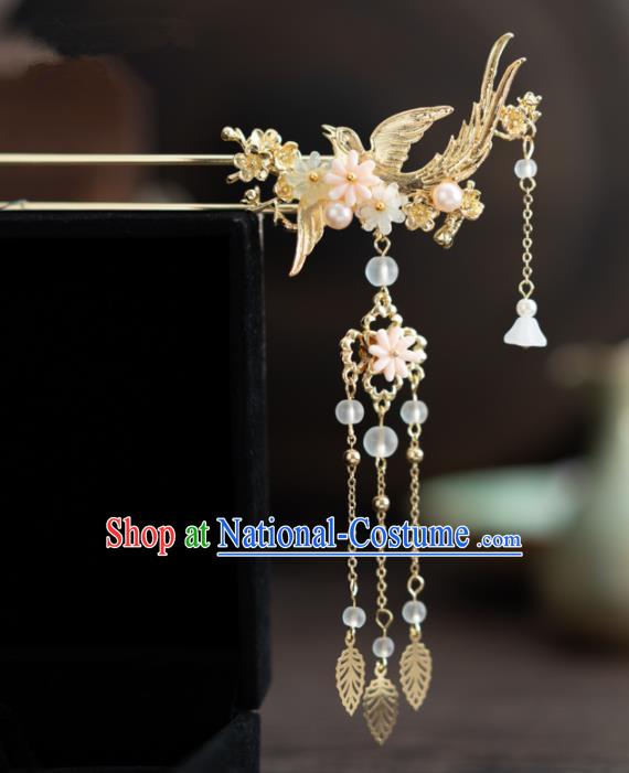 Chinese Ancient Hanfu Wedding Hair Accessories Traditional Golden Bird Tassel Hairpins for Women