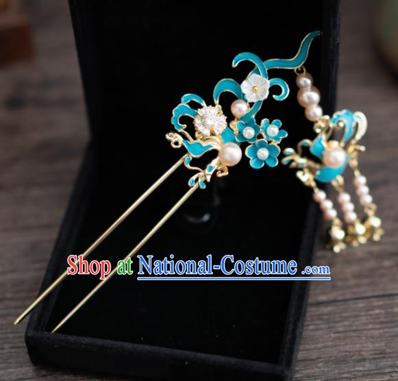 Chinese Ancient Hanfu Wedding Hair Accessories Traditional Pearls Tassel Hairpins for Women