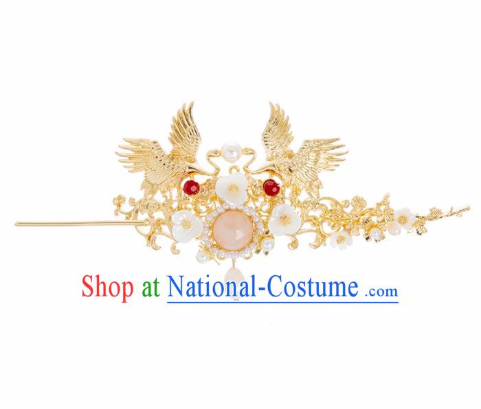 Chinese Ancient Hanfu Wedding Hair Accessories Traditional Golden Cranes Hair Crown Hairpins for Women