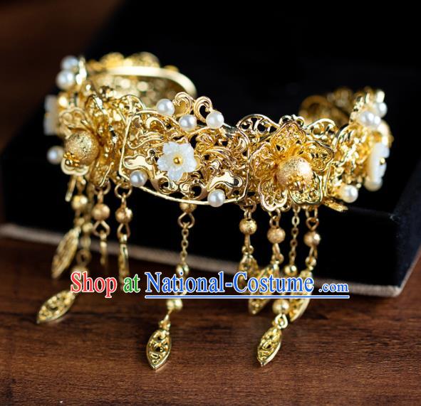 Chinese Ancient Hanfu Jewelry Accessories Traditional Golden Flowers Tassel Bracelet for Women