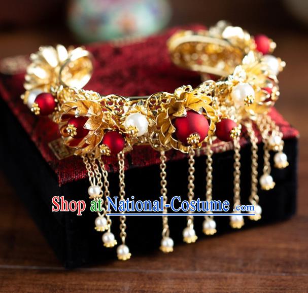 Chinese Ancient Bride Hanfu Jewelry Accessories Traditional Golden Tassel Bracelet for Women