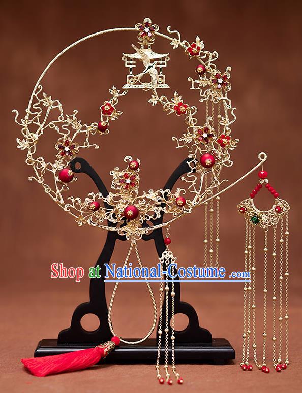 Chinese Ancient Wedding Accessories Traditional Bride Tassel Palace Fans for Women