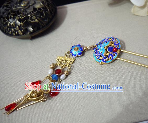 Chinese Ancient Hair Accessories Traditional Bride Hanfu Blueing Tassel Hairpins for Women