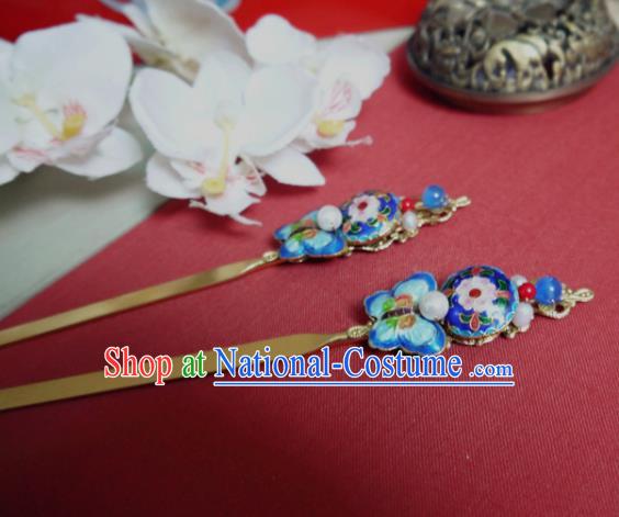 Chinese Ancient Hair Accessories Traditional Bride Hanfu Blueing Butterfly Hairpins for Women