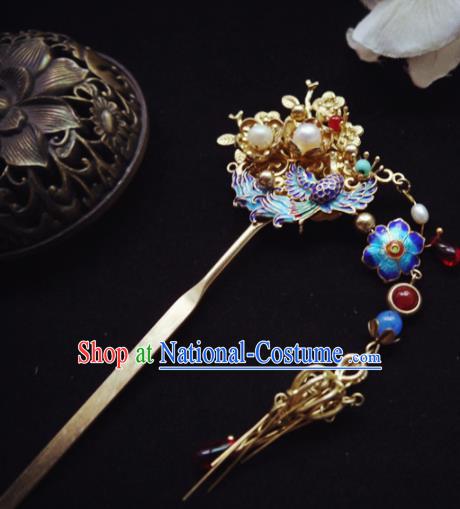 Chinese Ancient Hair Accessories Blueing Hair Clip Traditional Bride Hanfu Hairpins for Women