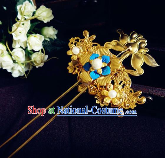 Chinese Ancient Princess Hair Accessories Palace Golden Hair Clip Traditional Hanfu Classical Hairpins for Women