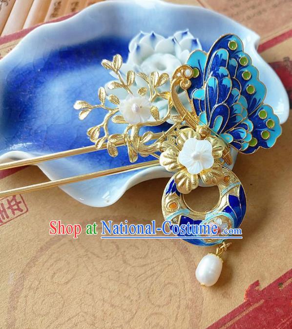 Chinese Ancient Queen Hair Accessories Traditional Hanfu Palace Cloisonne Butterfly Hairpins for Women