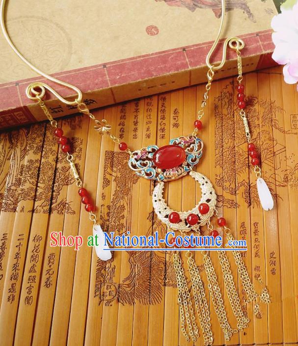 Chinese Ancient Bride Hanfu Accessories Traditional Palace Red Agate Necklace for Women