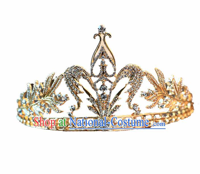 Top Grade Wedding Hair Accessories Traditional Baroque Bride Golden Royal Crown for Women