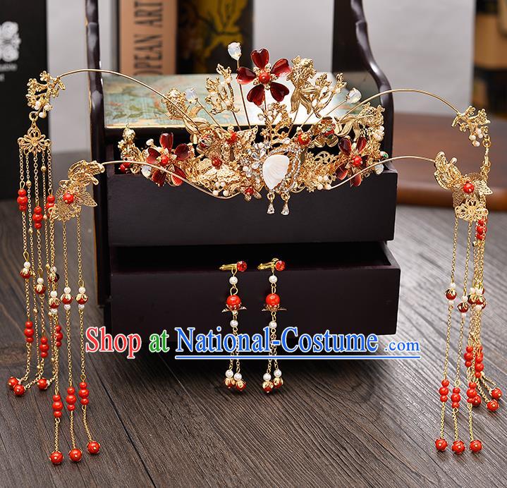 Chinese Ancient Hair Accessories Wedding Tassel Hairpins Traditional Phoenix Coronet for Women