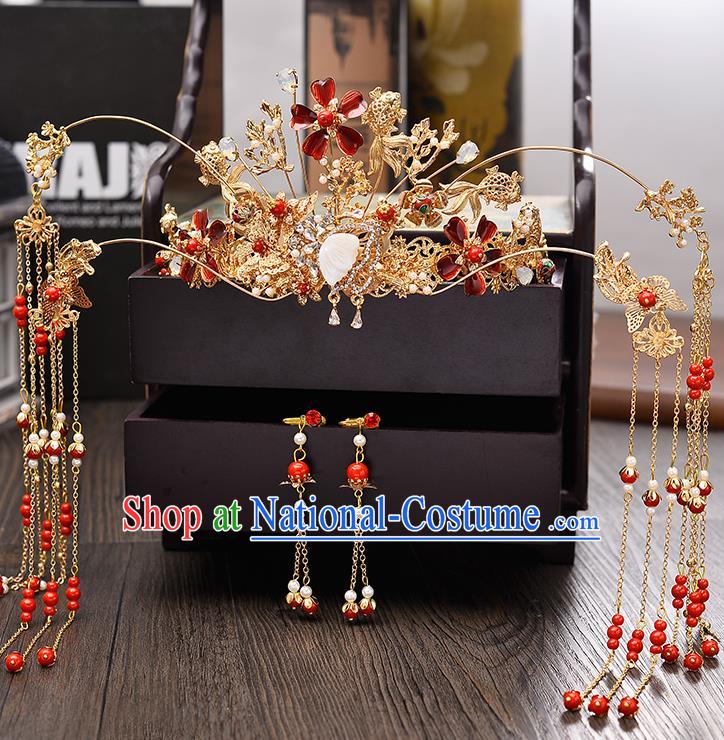 Chinese Ancient Hair Accessories Wedding Tassel Hairpins Traditional Phoenix Coronet for Women