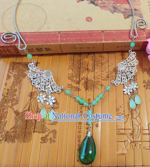 Chinese Ancient Bride Hanfu Accessories Traditional Palace Green Crystal Necklace for Women