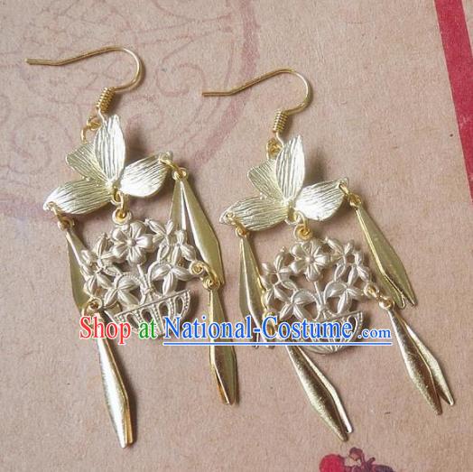 Chinese Ancient Princess Jewelry Accessories Traditional Hanfu Golden Earrings for Women