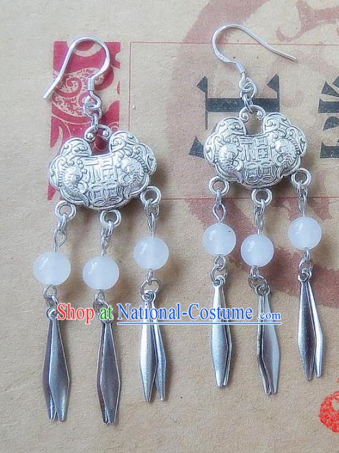 Chinese Ancient Princess Jewelry Accessories Traditional Hanfu Longevity Lock Earrings for Women