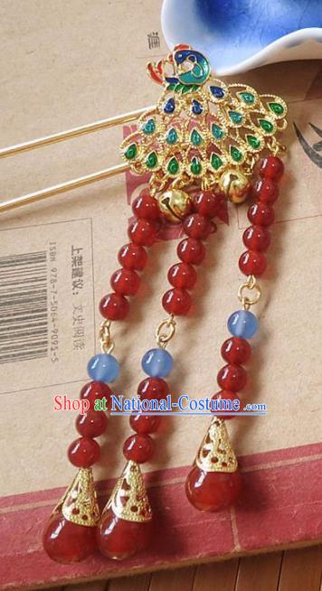 Chinese Ancient Princess Hair Accessories Traditional Hanfu Blueing Peacock Hairpins for Women