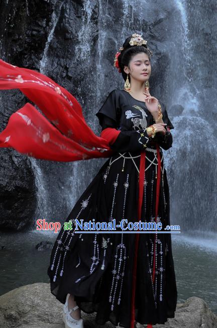 Traditional Chinese Tang Dynasty Palace Lady Replica Costumes Ancient Drama Peri Black Hanfu Dress for Women