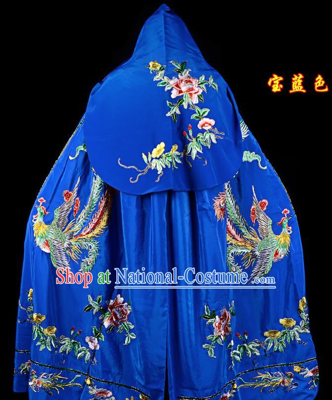 Professional Chinese Traditional Beijing Opera Swordswomen Costume Embroidered Royalblue Cloak for Adults