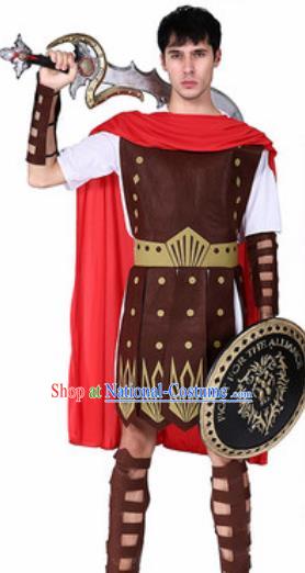 Traditional Roman Prince Costume Ancient Rome Warrior Navy Brown Clothing for Men