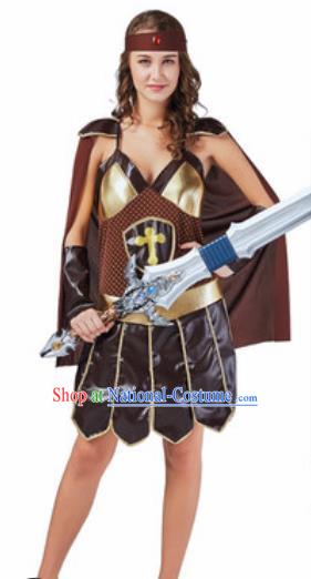 Traditional Rome Costume Ancient Roman Female Warrior Brown Dress for Women