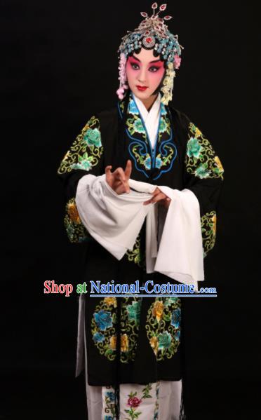 Professional Chinese Traditional Beijing Opera Costume Old Women Embroidered Black Dress for Adults