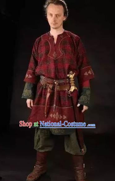 Traditional Roman Male Costume Ancient Rome Warrior Red Tunics Clothing for Men