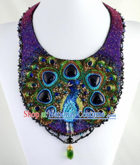 Traditional Egyptian Jewelry Accessories Ancient Egypt Purple Beads Peacock Necklace for Women