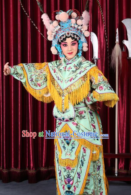 Professional Chinese Traditional Beijing Opera Magic Warriors Light Green Costume for Adults