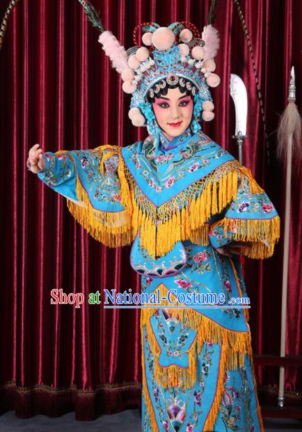 Professional Chinese Traditional Beijing Opera Magic Warriors Blue Costume for Adults